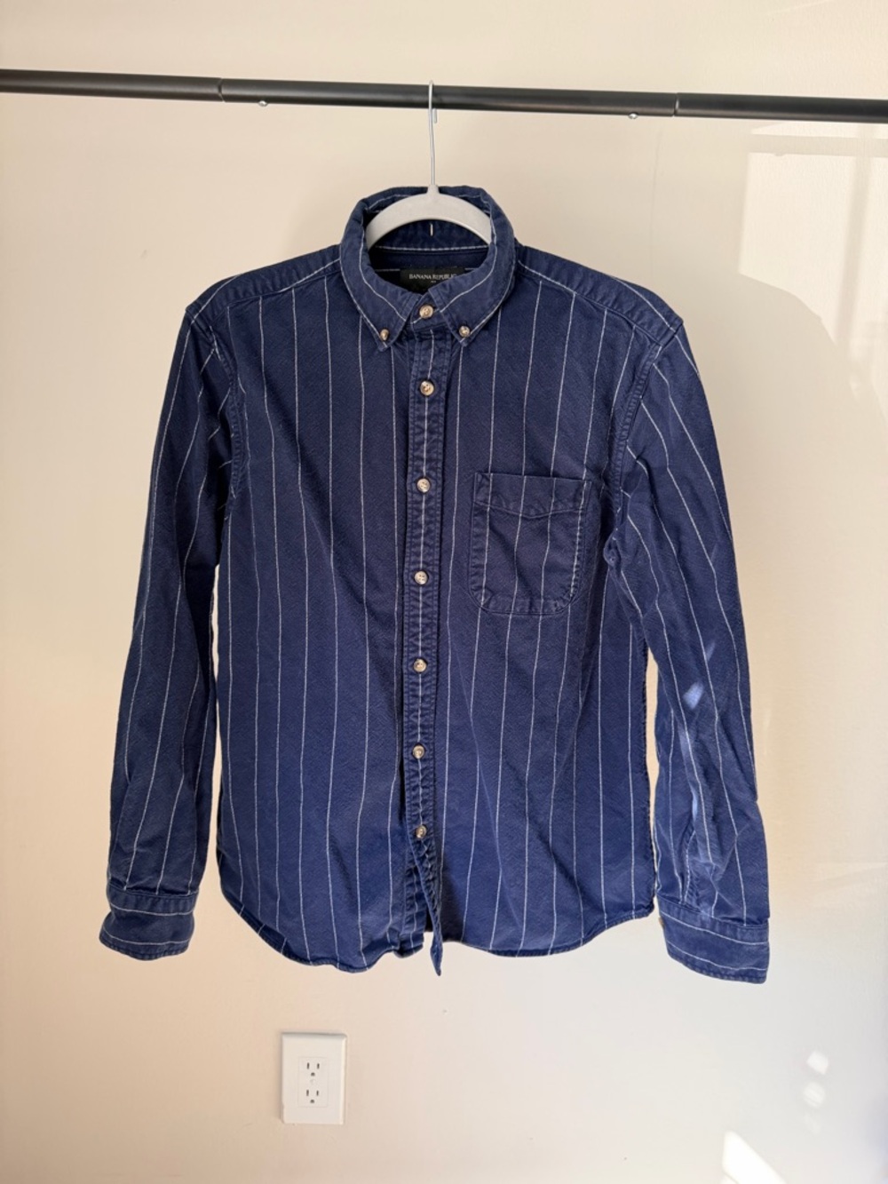 Banana Republic Navy with White Pinstripe Cotton Button-Down Shirt